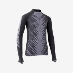 Kipsta Extra Warm Thermoshirt Kind Keepwarm 900 Lange Mouw Carbongrijs