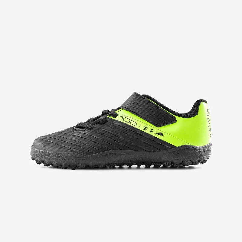 Kipsta Voetbalschoenen Kind 100 Easy Turf TF Klittenband Zwart/geel 4 Kipsta Voetbalschoenen Kind 100 Easy Turf TF Klittenband Zwart/geel - Afbeelding 2