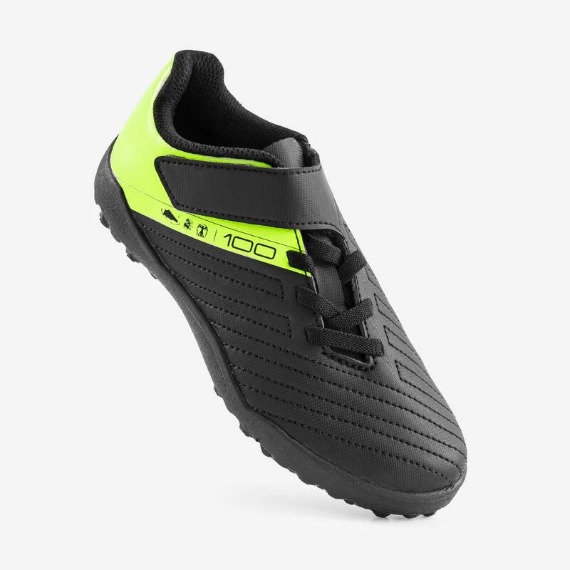 Kipsta Voetbalschoenen Kind 100 Easy Turf TF Klittenband Zwart/geel 6 Kipsta Voetbalschoenen Kind 100 Easy Turf TF Klittenband Zwart/geel - Afbeelding 4
