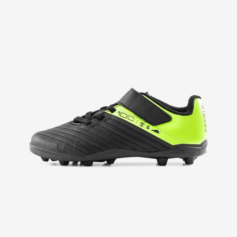 Kipsta Voetbalschoenen Kind Agility 100 AG/FG Klittenband Zwart/geel 4 Kipsta Voetbalschoenen Kind Agility 100 AG/FG Klittenband Zwart/geel - Afbeelding 2